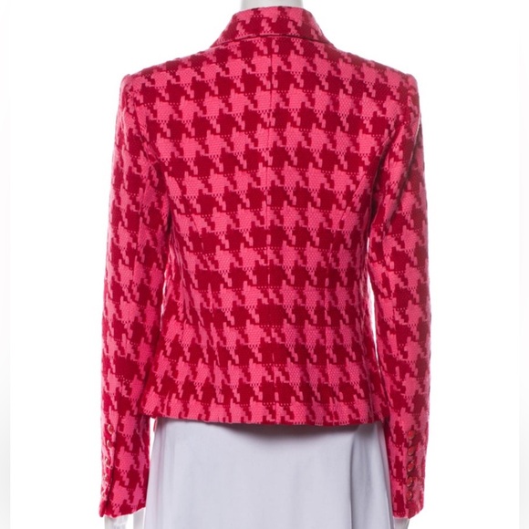 L'Agence Brooke Tweed Pink and Red Houndstooth Cropped Blazer - Picture 7 of 10